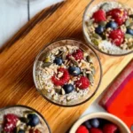 chia pudding topped with berries and seeds