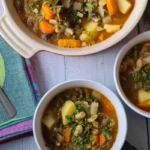 a dutch oven vegetable stew served in two bowls