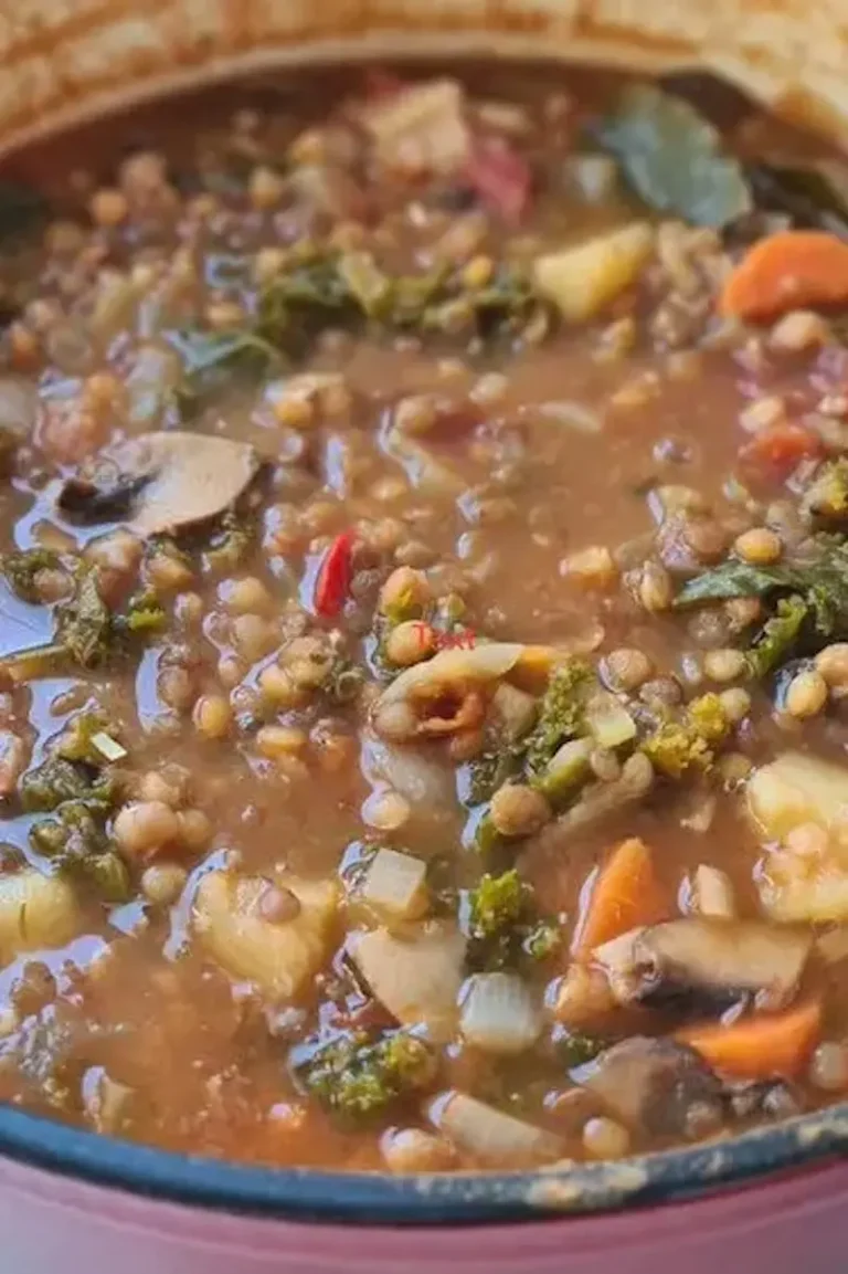 a lentil potato stew in a big pot