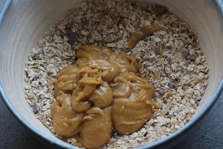 peanut butter oat cookies mix in a bowl