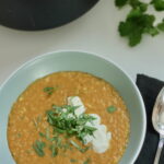 A variation of lentil soup by gordon ramsey served in a bowl