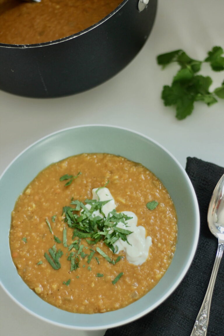 A variation of lentil soup by gordon ramsey served in a bowl