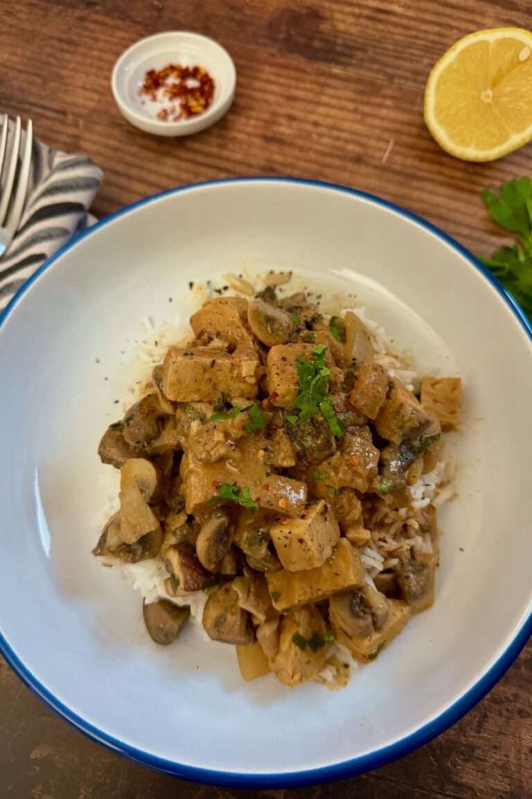 tempeh stroganoff served in a bowl