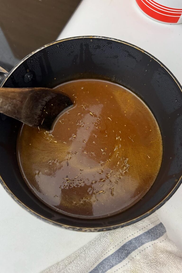 Gluten free vegan gravy in a pot