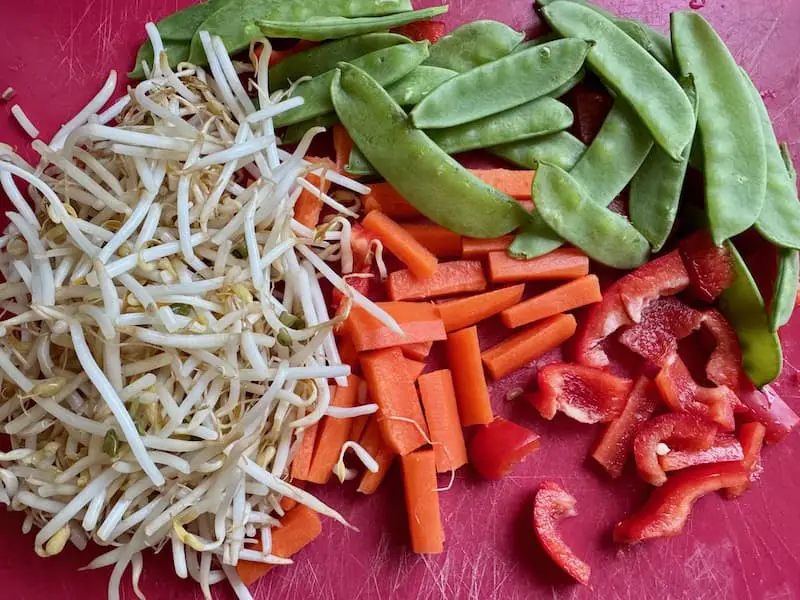 chopped vegetables for Chinese jackfruit stir fry