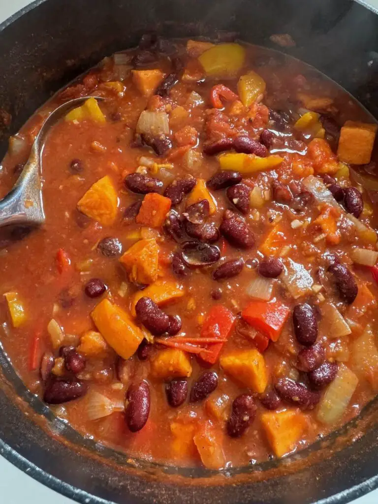 veggie chilli cooking in a pot