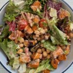 air fryer sweet potato and chickpea salad served in a bowl