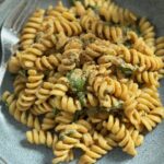 lemon tahini pasta in a bowl