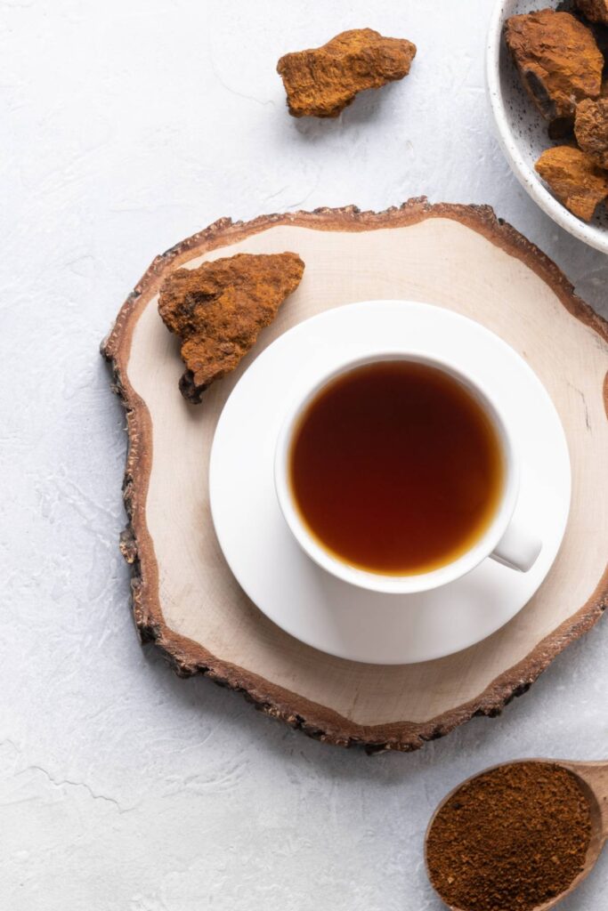 mushroom coffee in a white cup